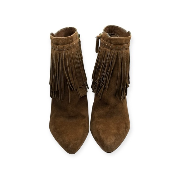 White House Black Market WHBM ꧁ Suede Fringed Heeled Ankle Boots ꧁ Cognac ꧂ 9.5 - Picture 8 of 16
